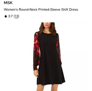 MSK Black Dress with Vibrant Red Patterned See Through Sheer Long Sleeves
